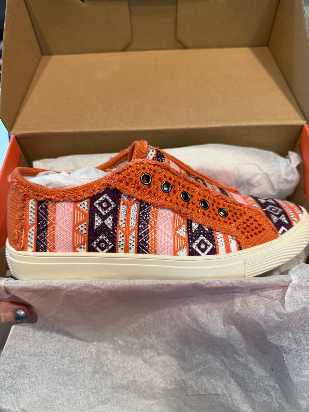 Women’s Montana West Slip-On Sneakers in Orange Aztec Print